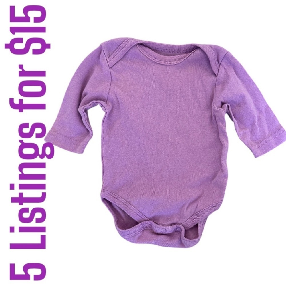 5/$15 Leveret 0-3 Month Lavender Cotton Long sleeve baby girl bodysuit